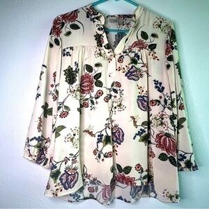 Loft peasant-style floral long-sleeved blouse, Sz S. Preowned. EUC.